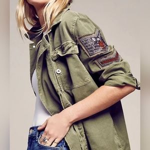 Free People Embellished Military Shirt Jacket